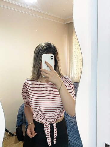 Diğer Çizgili crop tişört