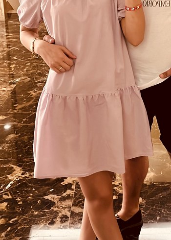 Pembe Mini Elbise Straplez, Fırfırlı