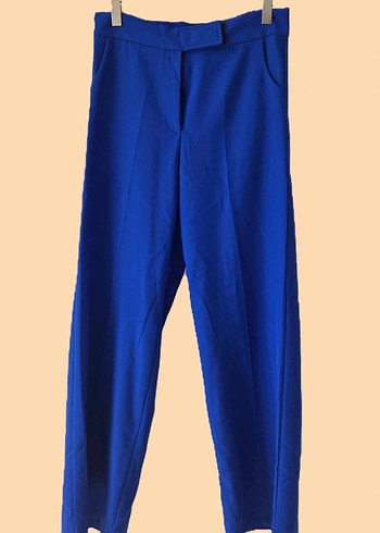 Saks Mavisi Beli Çıtçıtlı Bol Paça Pantolon