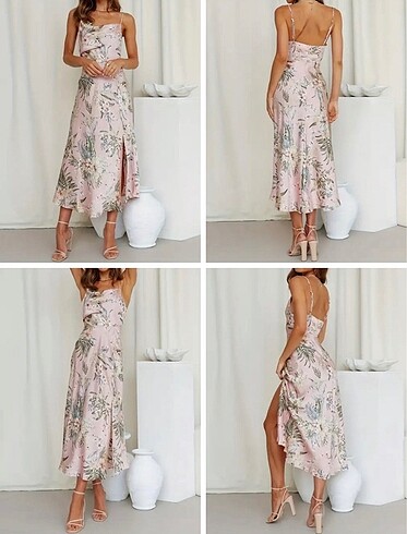 Sheinside Çiçekli saten görünümlü elbise