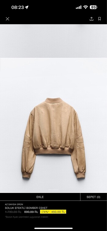 xs Beden camel Renk Bomber ceket