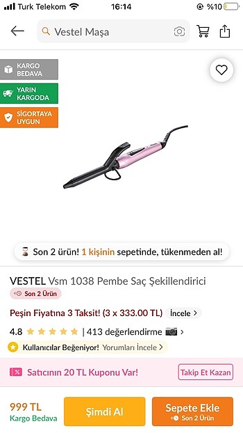 Vestel saç maşası
