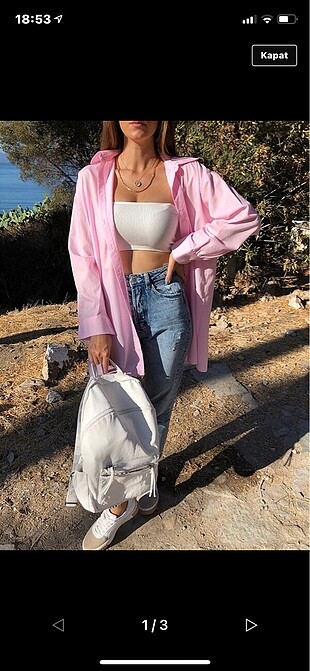 Pembe oversize gömlek