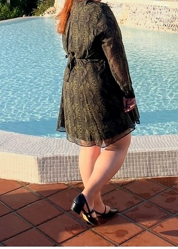 Bohem Yılan Desenli Hamile Midi Elbise - Görsel 2