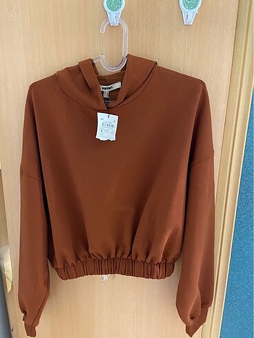 m Beden kahverengi Renk Koton crop sweatshirt