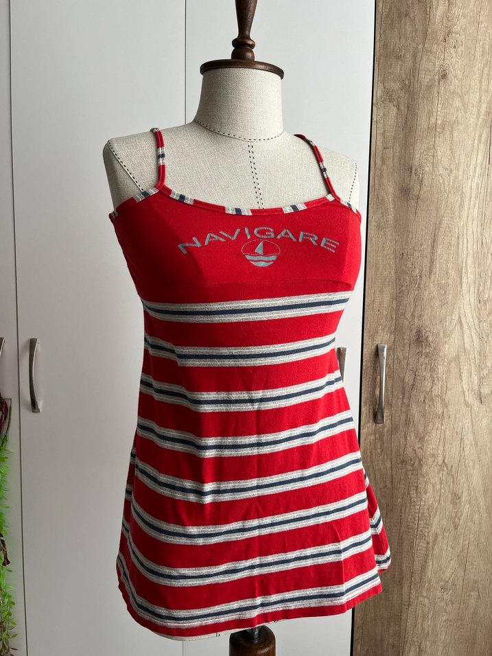 Çizgili Kırmızı Grunge Bluz - Görsel 2