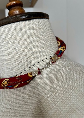 Bordo Desenli Kumaş Kolye - Görsel 3