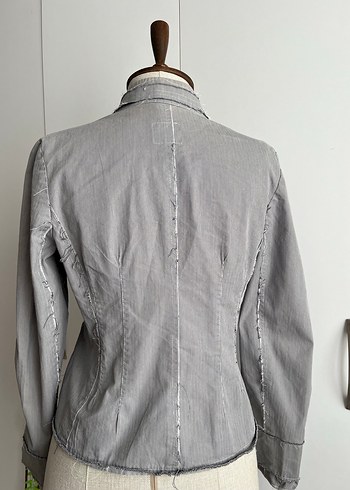 Gri Çizgili Y2K Kadın Ceket Fermuarlı - Görsel 5