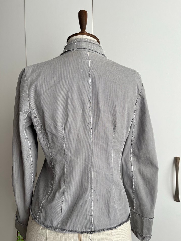 Gri Çizgili Y2K Kadın Ceket Fermuarlı - Görsel 5