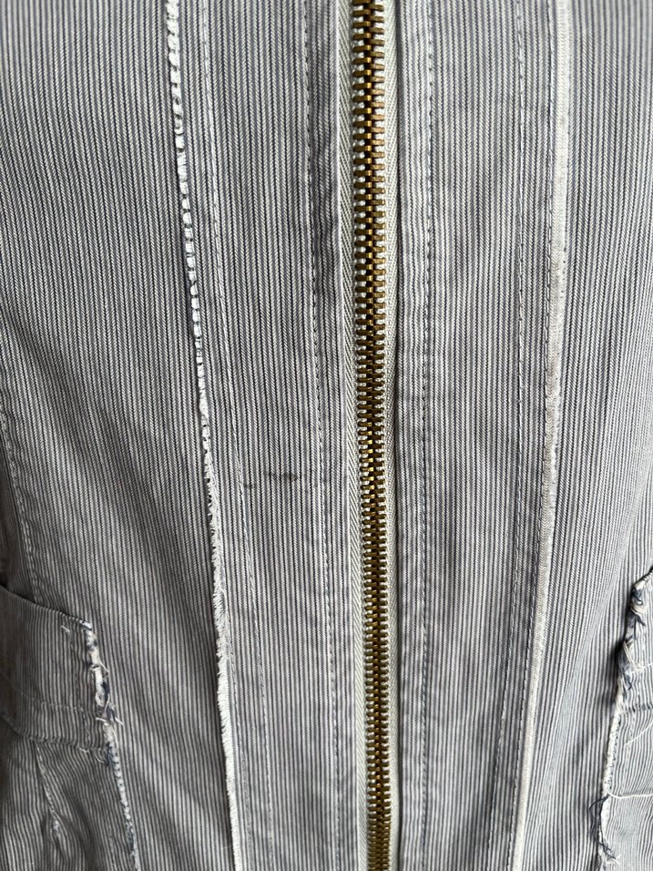 Gri Çizgili Y2K Kadın Ceket Fermuarlı - Görsel 4