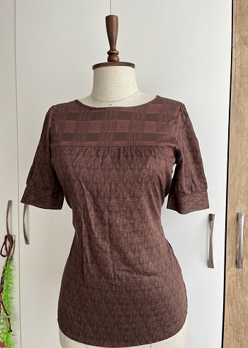 MUDO Kahverengi Desenli Kısa Kollu Bluz - Görsel 2