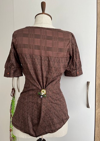 MUDO Kahverengi Desenli Kısa Kollu Bluz - Görsel 3