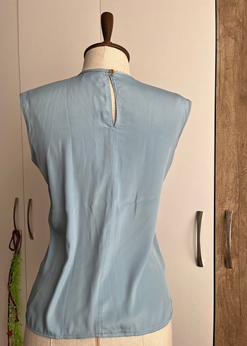 Mavi Vintage Piliseli Kolsuz Bluz - Görsel 4