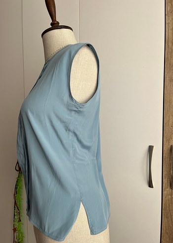 Mavi Vintage Piliseli Kolsuz Bluz - Görsel 3