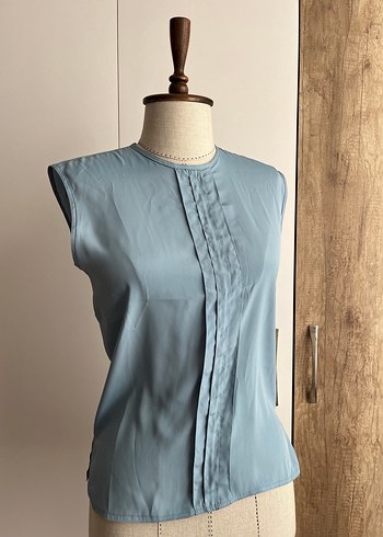 Mavi Vintage Piliseli Kolsuz Bluz - Görsel 2