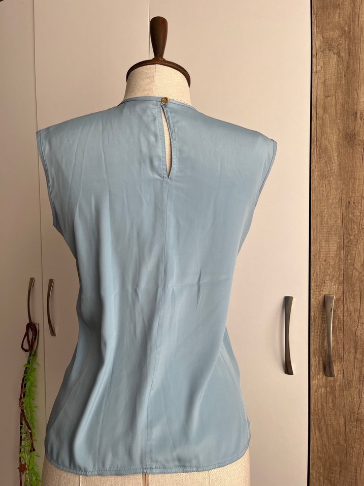 Mavi Vintage Piliseli Kolsuz Bluz - Görsel 4