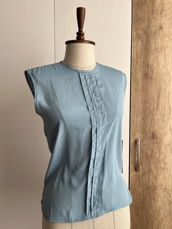 Mavi Vintage Piliseli Kolsuz Bluz - Görsel 2