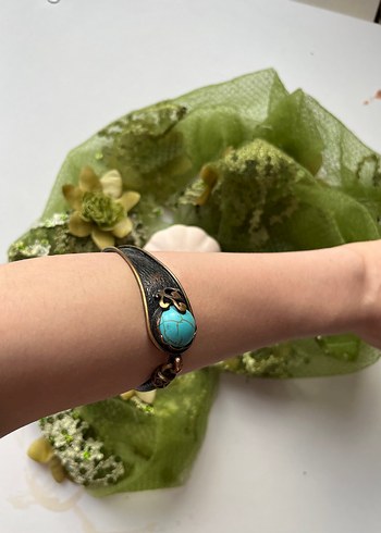Bohem Tarz Turkuaz Taşlı Bakır Bileklik - Görsel 4