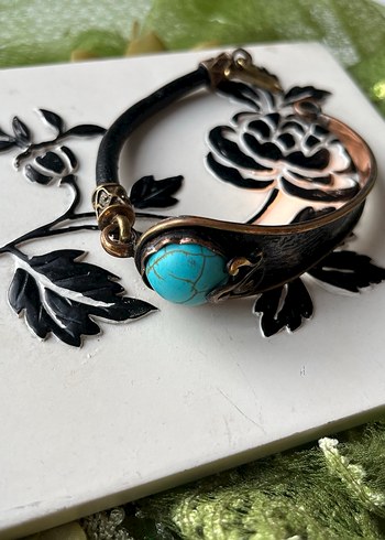 Bohem Tarz Turkuaz Taşlı Bakır Bileklik - Görsel 2