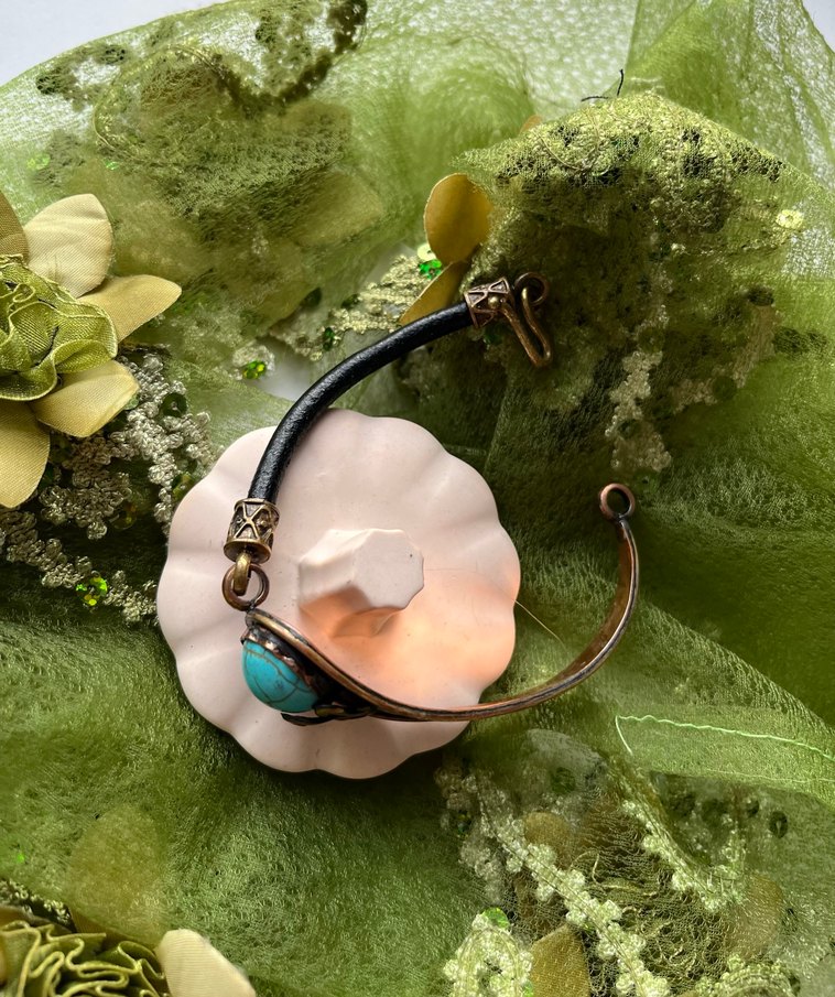 Bohem Tarz Turkuaz Taşlı Bakır Bileklik - Görsel 3