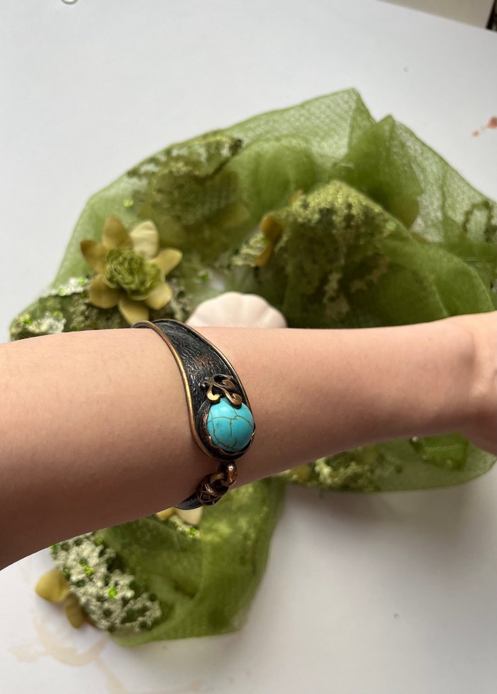 Bohem Tarz Turkuaz Taşlı Bakır Bileklik - Görsel 4