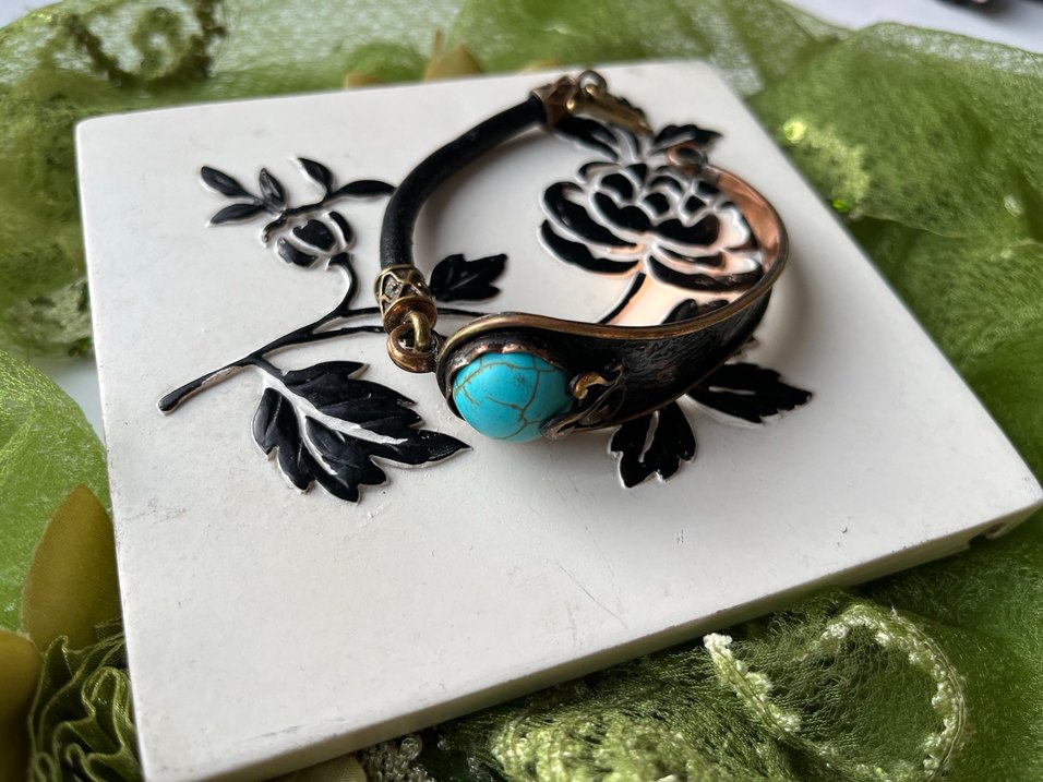 Bohem Tarz Turkuaz Taşlı Bakır Bileklik - Görsel 2