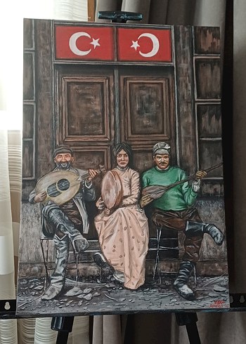 Kahverengi Tonlarda Geleneksel Müzisyenler Tablosu - Görsel 3