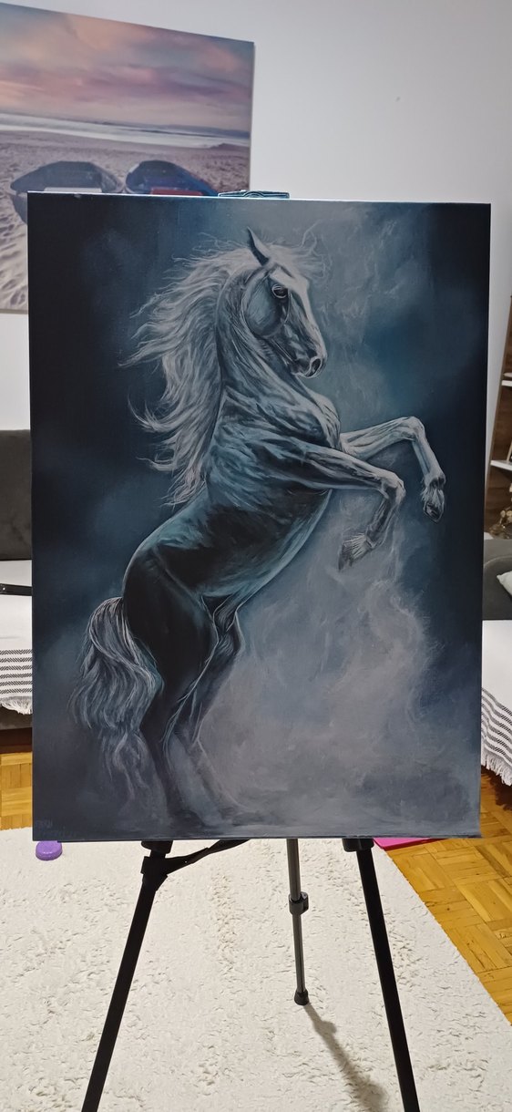 Gri At Temalı Yağlı Boya Tablo - Görsel 2