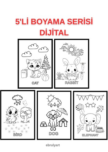 5'li Dijital Hayvan Boyama Kitabı Serisi