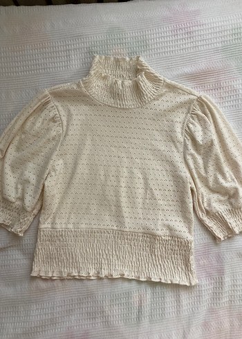 Diğer Y2K Lolita Bej Bohem Nakışlı Triko Bluz