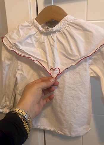 Kız Çocuk Beyaz Pamuklu Fırfırlı Gömlek - Görsel 4