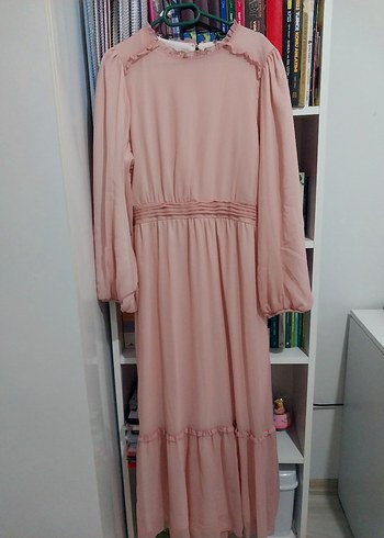 Pembe Uzun Kol Detaylı Salaş Elbise - Görsel 3