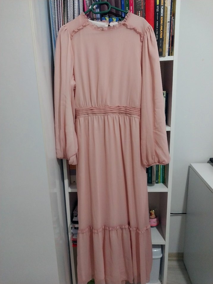 Pembe Uzun Kol Detaylı Salaş Elbise - Görsel 3