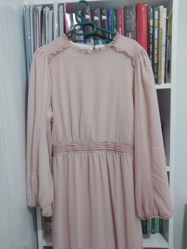 Pembe Uzun Kol Detaylı Salaş Elbise - Görsel 2