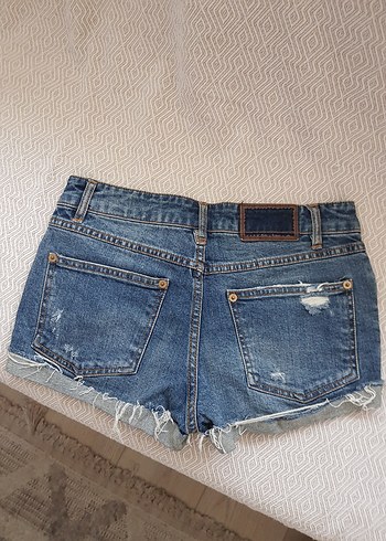 Mavi Kot Mini Şort Loose Fit