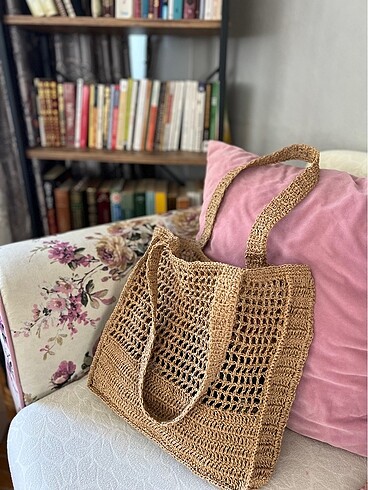 Fileli hasır Pinterest çantası