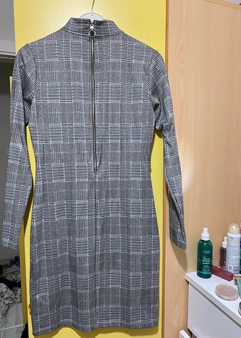 Gri Kareli Uzun Kollu Midi Elbise - Görsel 2