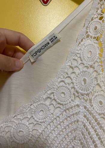 Dantel Detaylı Beyaz Mini Bohem Triko Elbise - Görsel 3