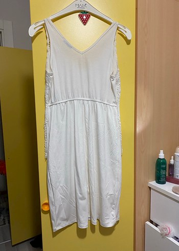 Dantel Detaylı Beyaz Mini Bohem Triko Elbise - Görsel 4