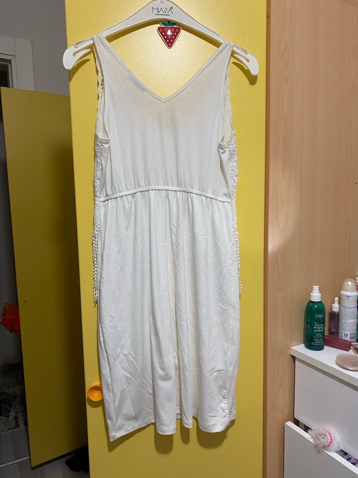 Dantel Detaylı Beyaz Mini Bohem Triko Elbise - Görsel 4