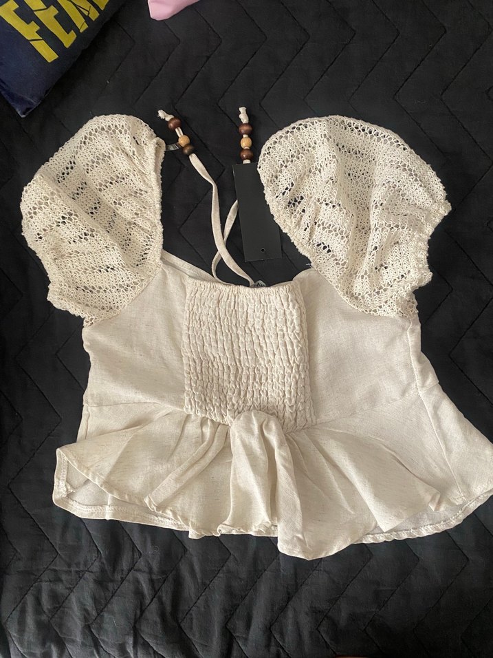 Nakışlı krem Örgü  Bluz - Görsel 3