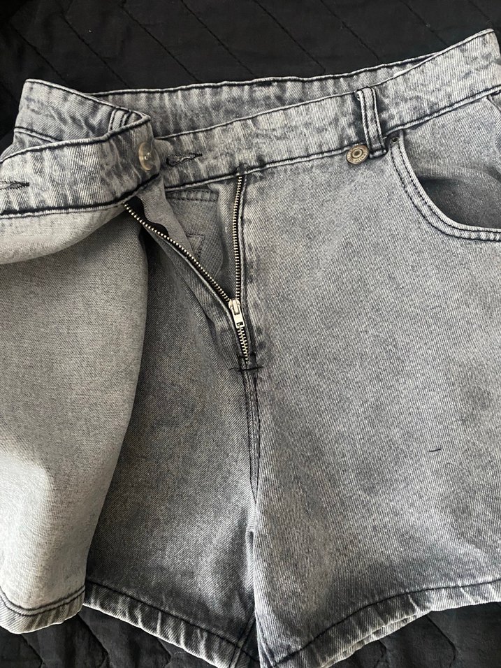 Gri Kadın Mini Denim Şort Etek - Görsel 3