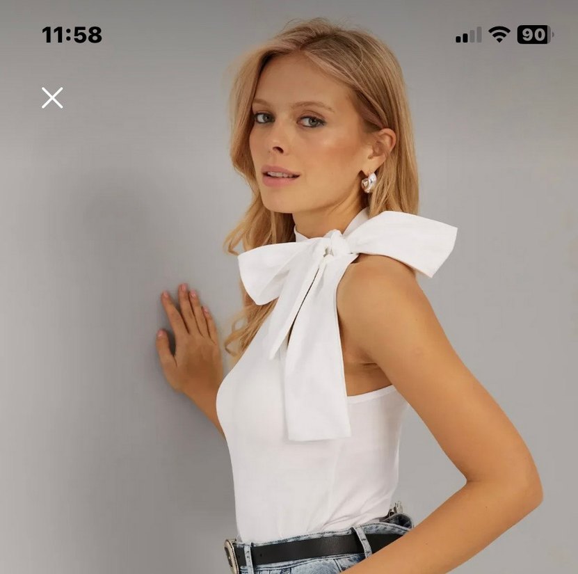 Kadın beyaz fiyonklu bluz - Görsel 5