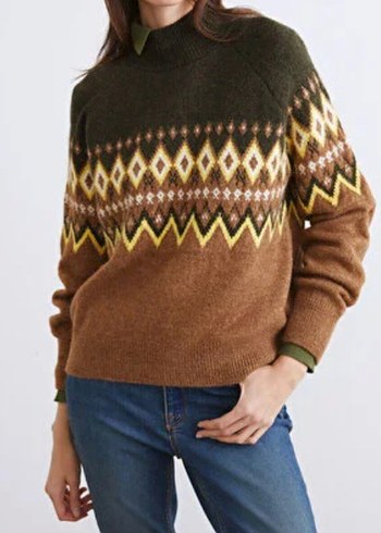 LC Waikiki Retro Geometrik Desenli Kahverengi Triko Kazak