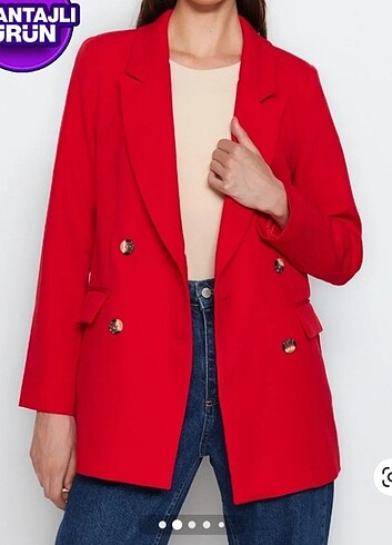 Kırmızı oversize blazer ceket