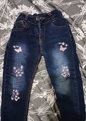 Düğmeli Nakışlı Mavi Kot Pantolon - Görsel 2