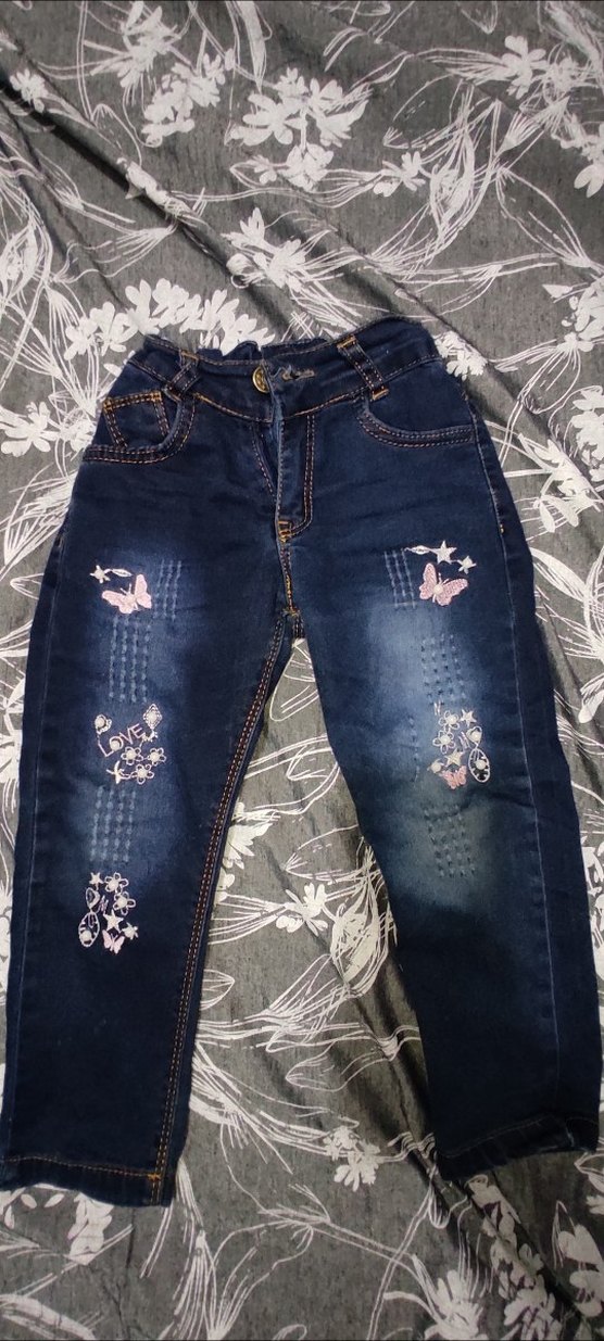 Düğmeli Nakışlı Mavi Kot Pantolon - Görsel 2