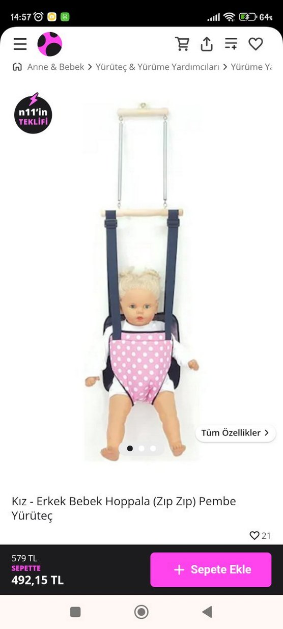 Bebek Hoppala (Zip Zip) Pembe Yürüteç - Görsel 2