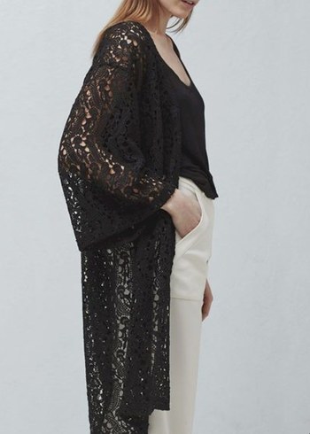 Mango siyah Dantel Uzun Kadın Kimono