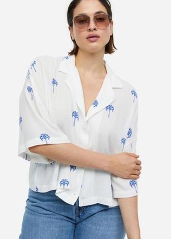 H&M pamuklu Beyaz Düğmeli Kadın Gömlek